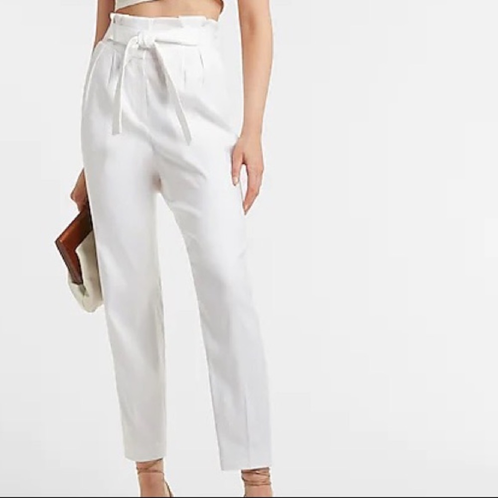 Express Belted Linen Paperbag Ankle Pant